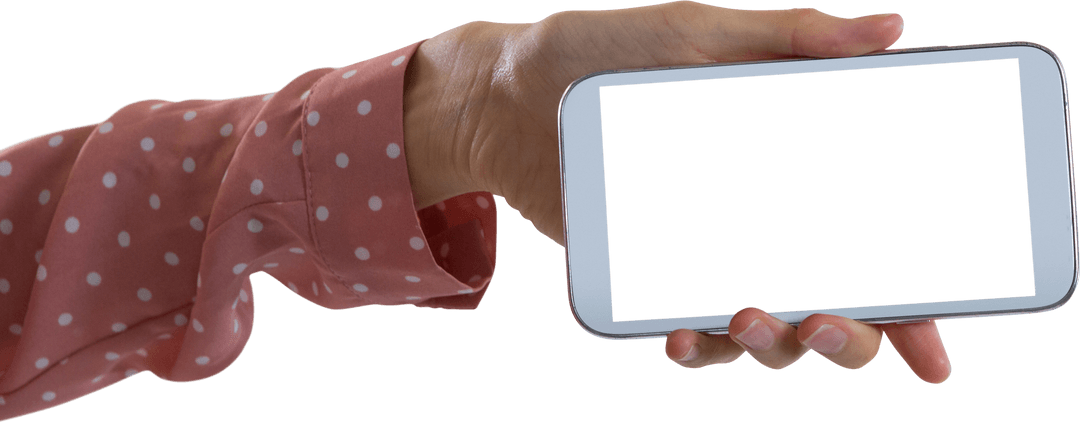 Hand Holding Transparent Smartphone Cutout White Background