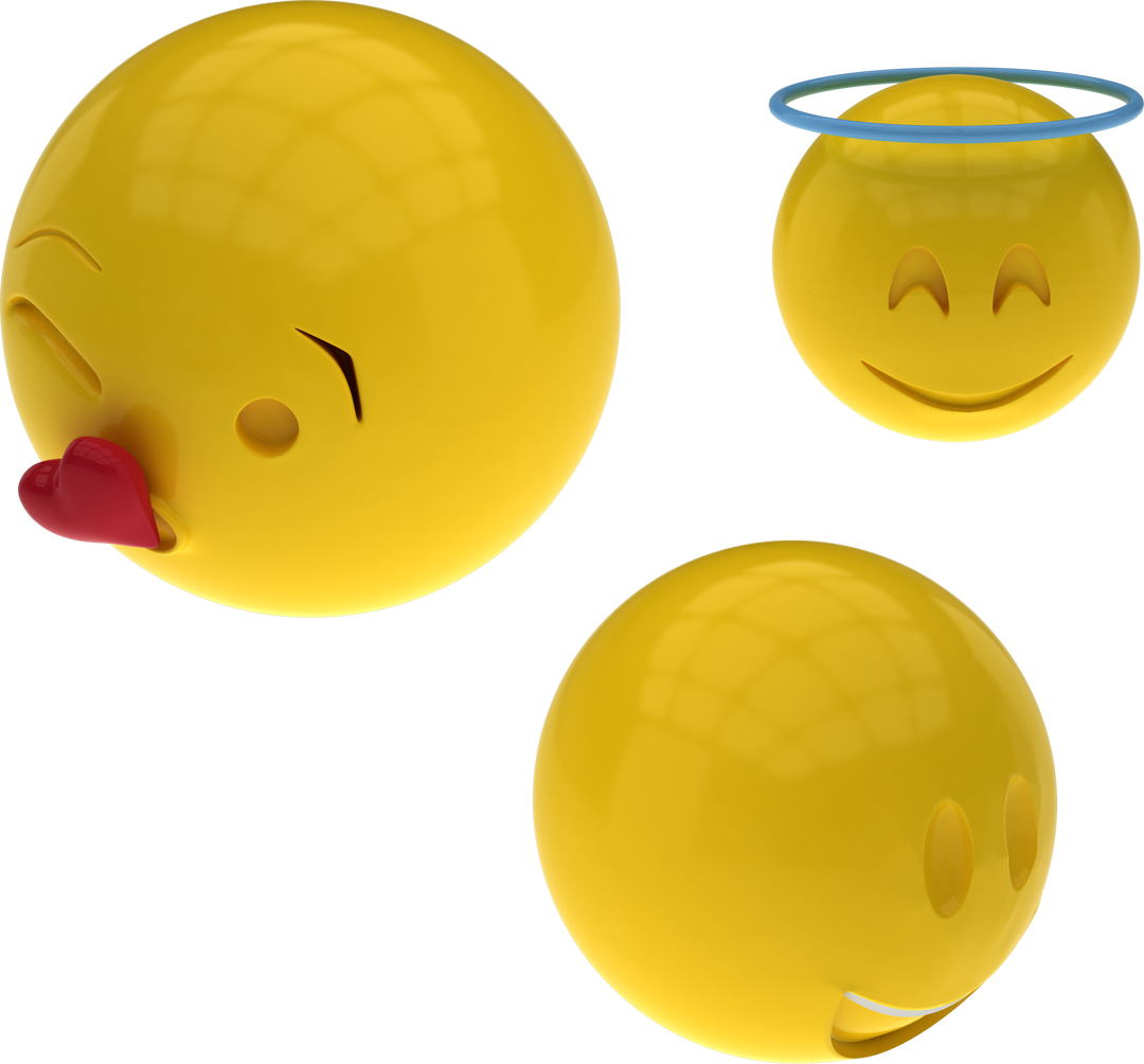 Three Transparent 3D Yellow Smiley Faces with Distinct Facial Expressions - Download Free Stock Images Pikwizard.com