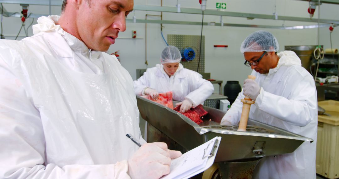 Male Butcher Taking Notes at Meat Processing Facility - Free Images, Stock Photos and Pictures on Pikwizard.com