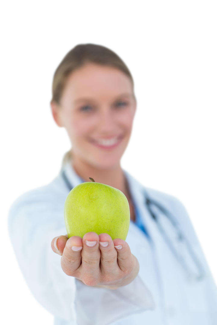 Smiling Doctor Offering Green Apple on Transparent Background - Download Free Stock Images Pikwizard.com