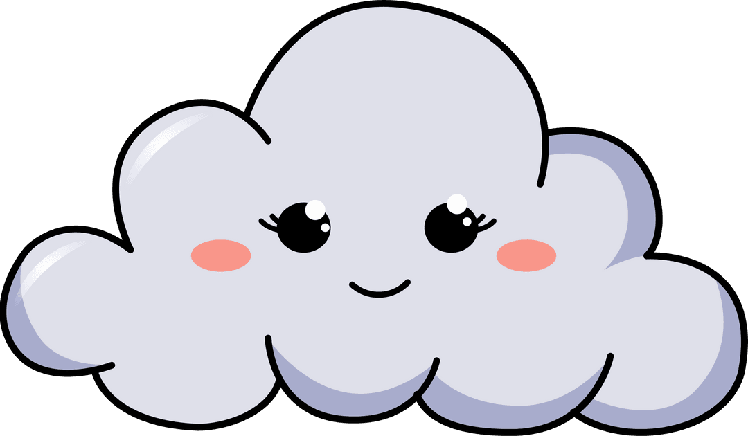 Gray Cloud Character with Playful Expression on Transparent Background