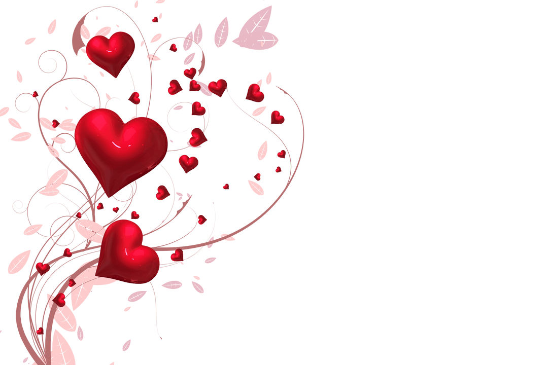 Romantic Floral Heart Swirls on Transparent Background