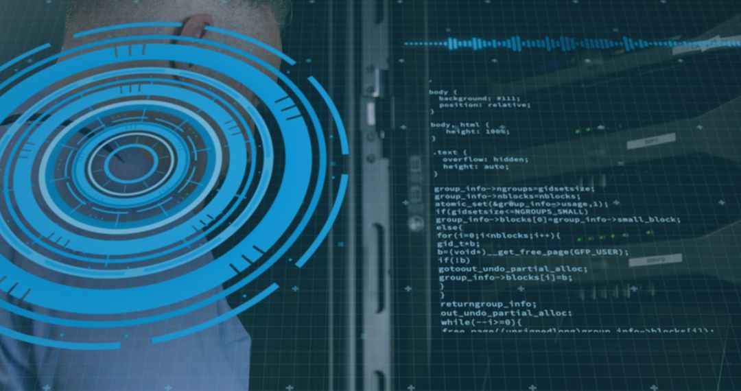 IT Specialist Working on Server with Digital Data Overlay