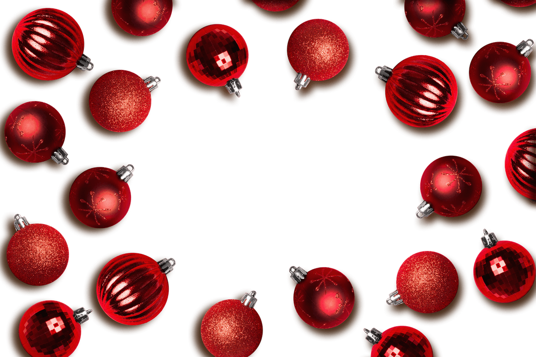 Red Christmas Ornaments on Transparent Background
