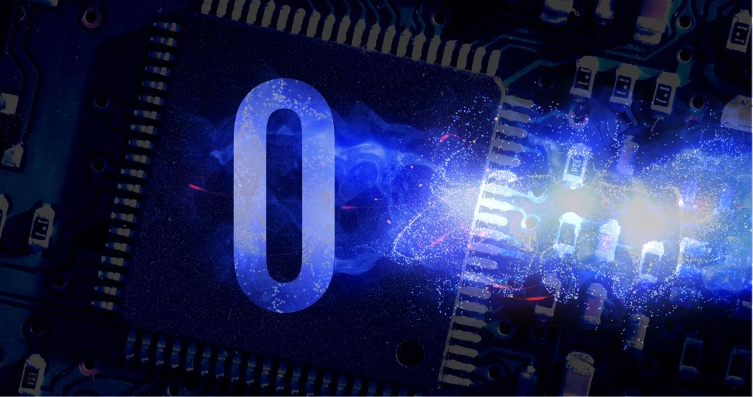 Digital countdown effect on computer chip circuit board