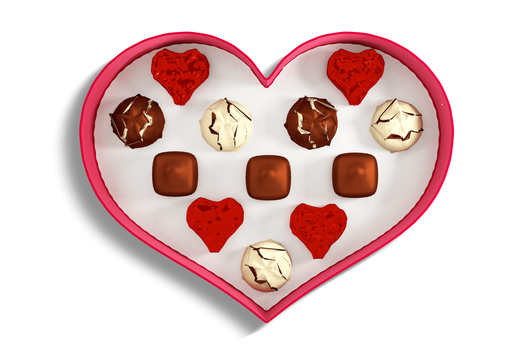 Heart shaped box of assorted chocolates with transparent lid