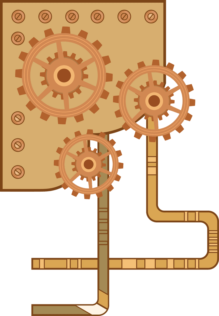Meshing Copper Gears Steampunk Design on Transparent Background