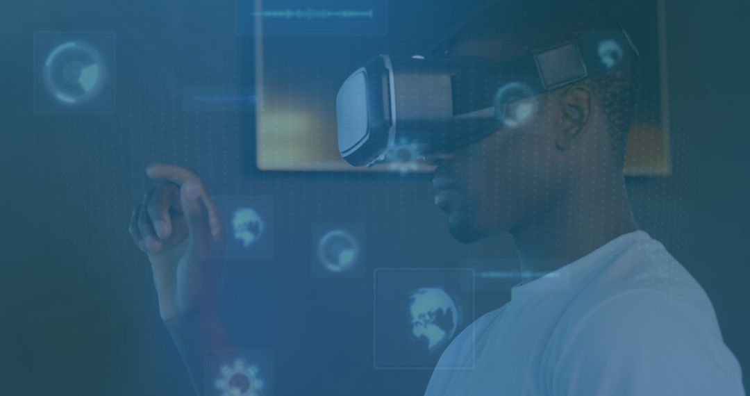 Man Engaging with Virtual World Using VR Headset