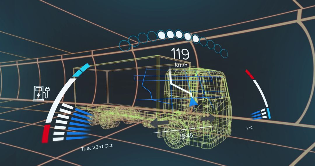 Digital interface display on lorry simulation