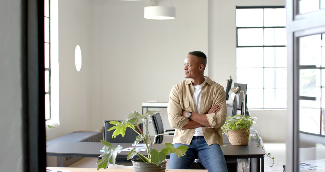 Confident Businessman Relaxing in Modern Office Environment