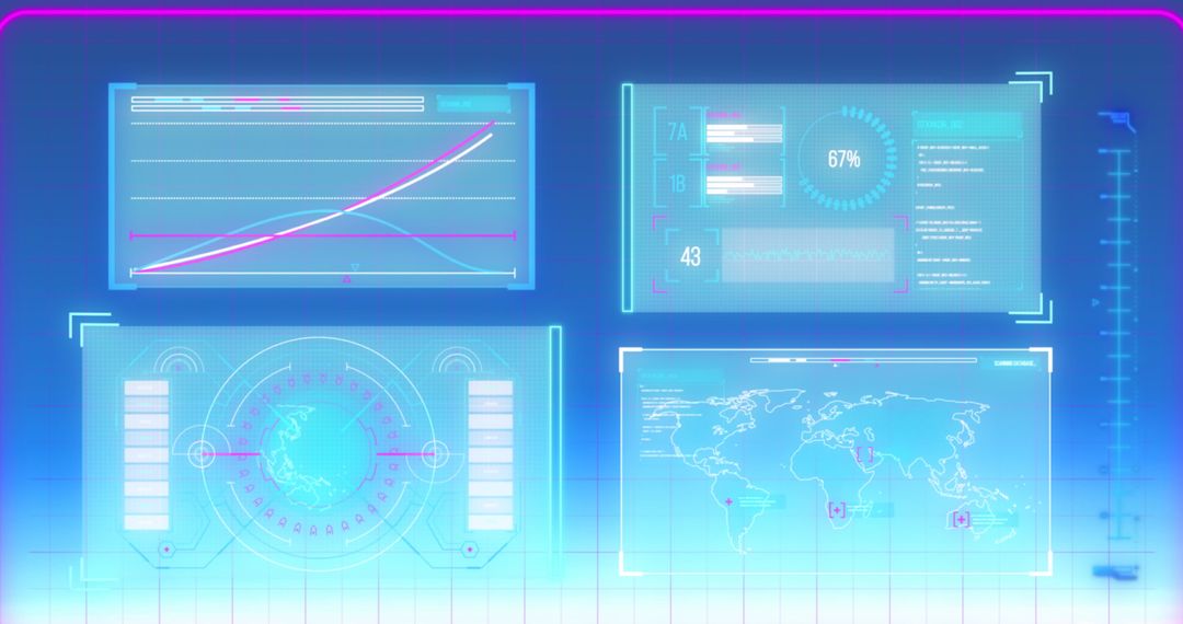 Futuristic Digital Interface with Data Analysis and Global Connectivity