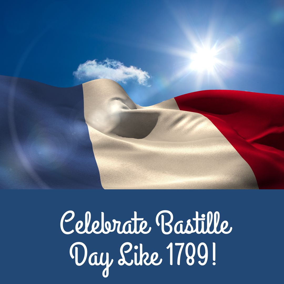 French Flag Waving Under Sun Celebrating Bastille Day