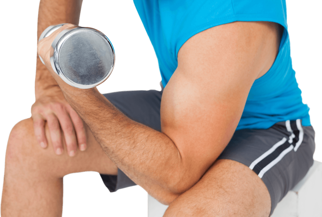 Young Man Exercising with Dumbbell Transparent Background