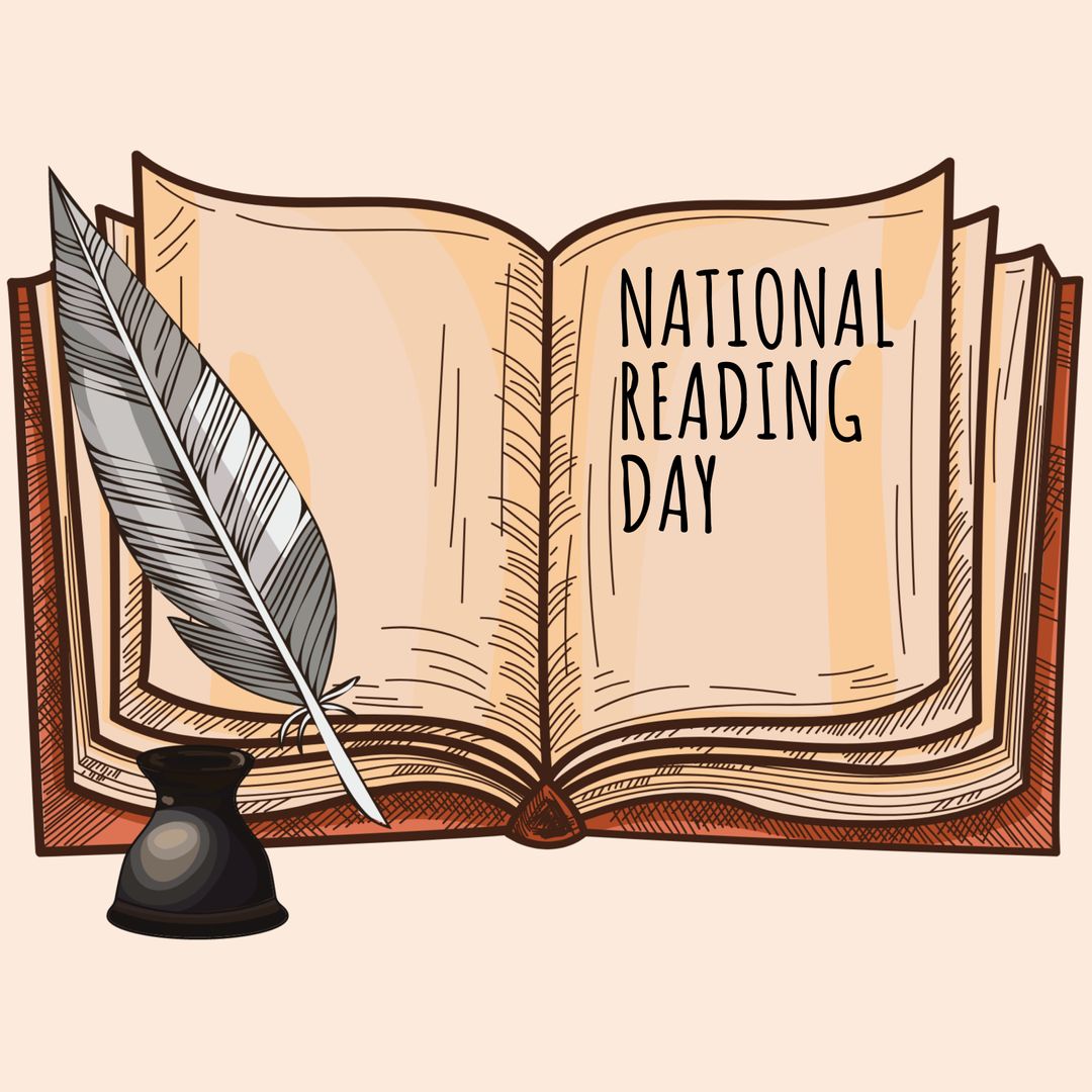 Celebrating literacy and knowledge, an open book with a quill ...