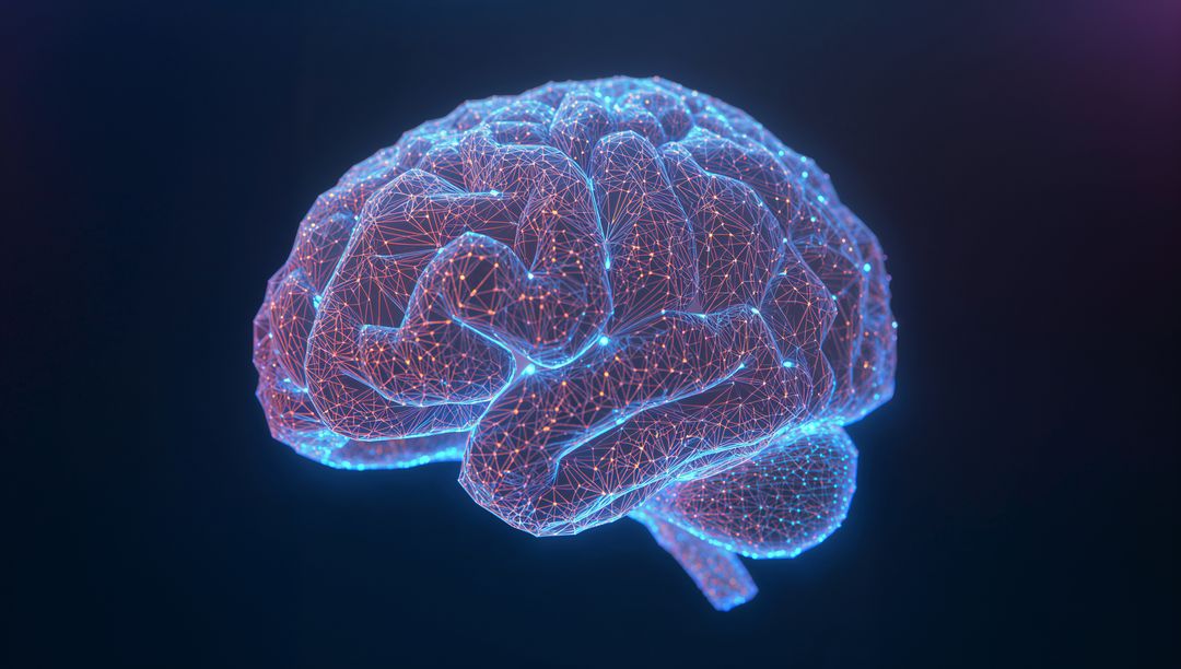 Futuristic Digital Mesh Brain with Glowing Nodes and Filaments