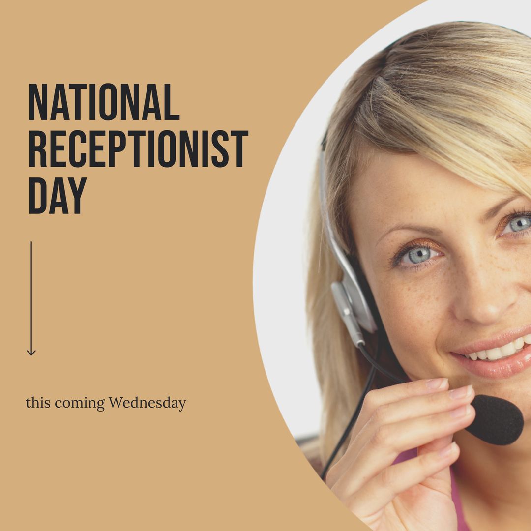 National Receptionist Day Celebration Banner with Smiling Businesswoman