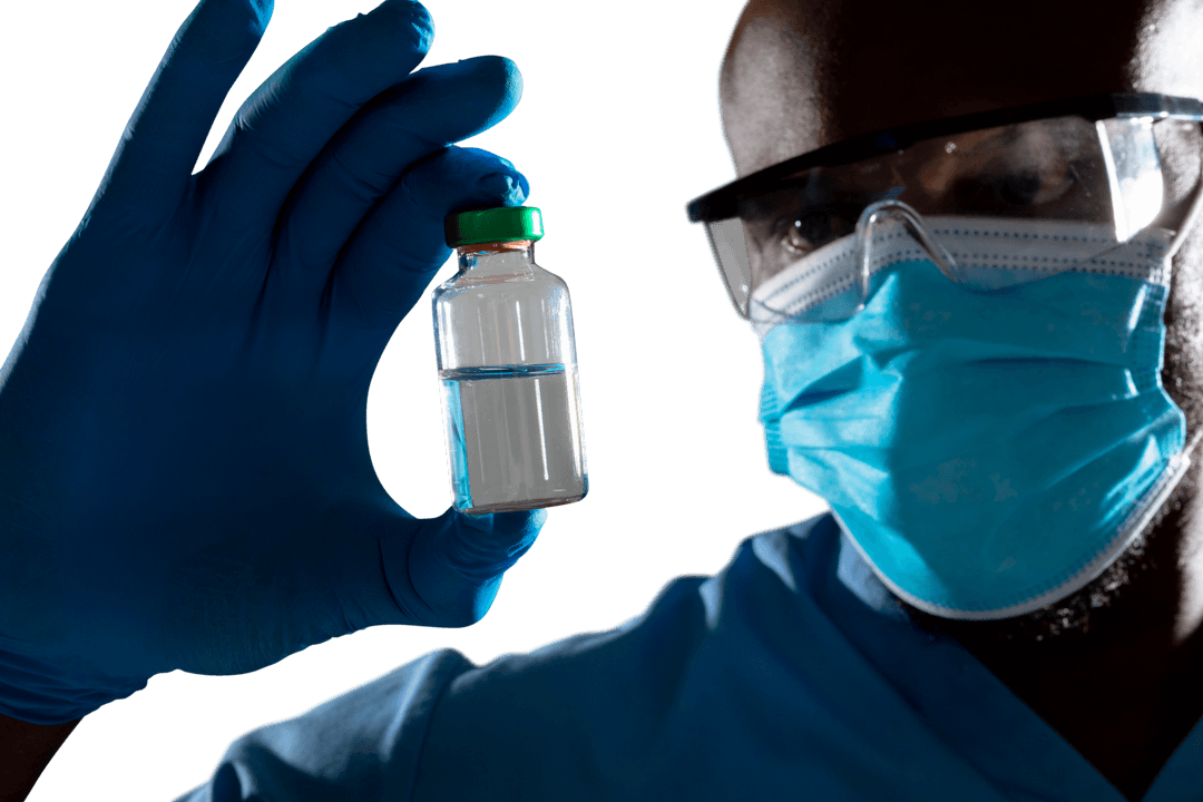 Transparent Vaccine Vial Held by Healthcare Professional During Pandemic