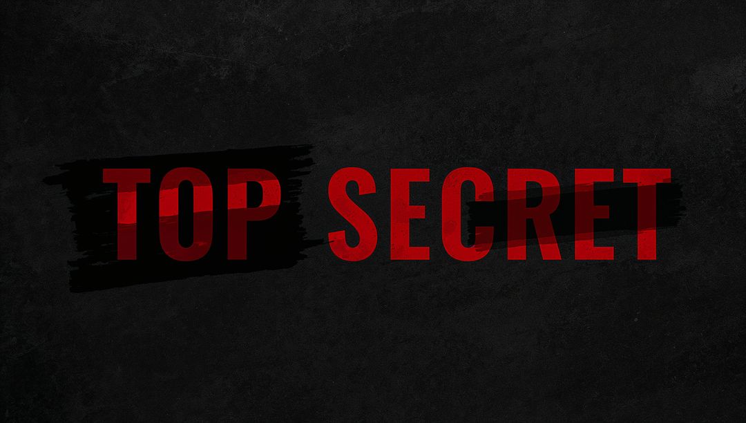 Top Secret Red Stamp Over Dark Grunge Texture with Black Brush Stroke and Distressed Typography