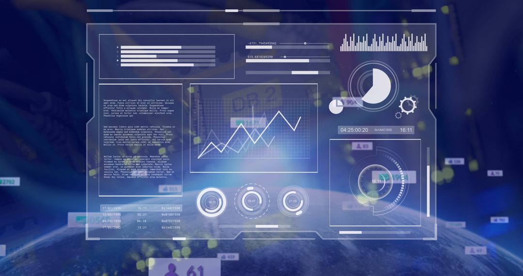 Futuristic Data Processing Interface Over Virtual Server Room