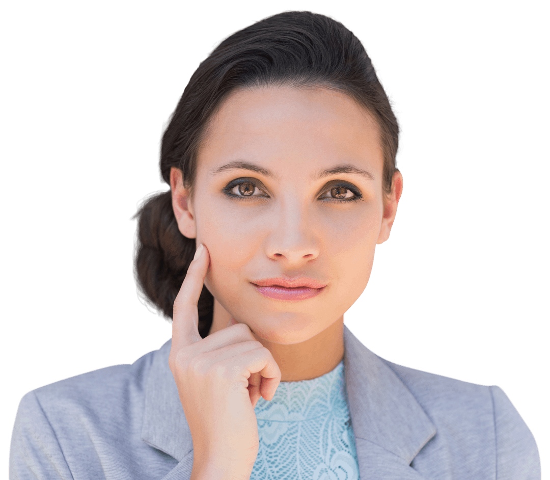 Professional Businesswoman Pondering on Transparent Background