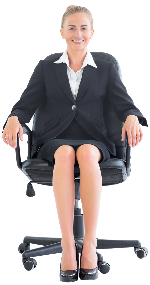 Transparent Businesswoman Sitting on Swivel Chair in Black Suit - Download Free Stock Images Pikwizard.com