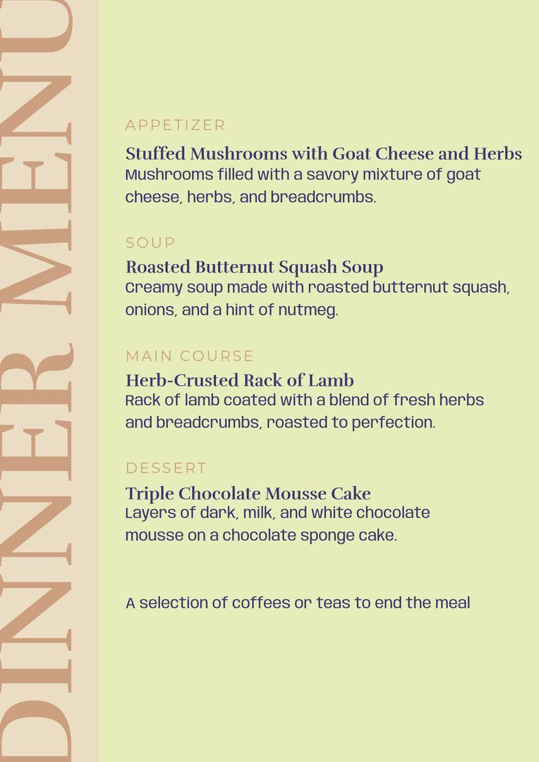 Elegant Fine Dining Menu with Sophisticated Design