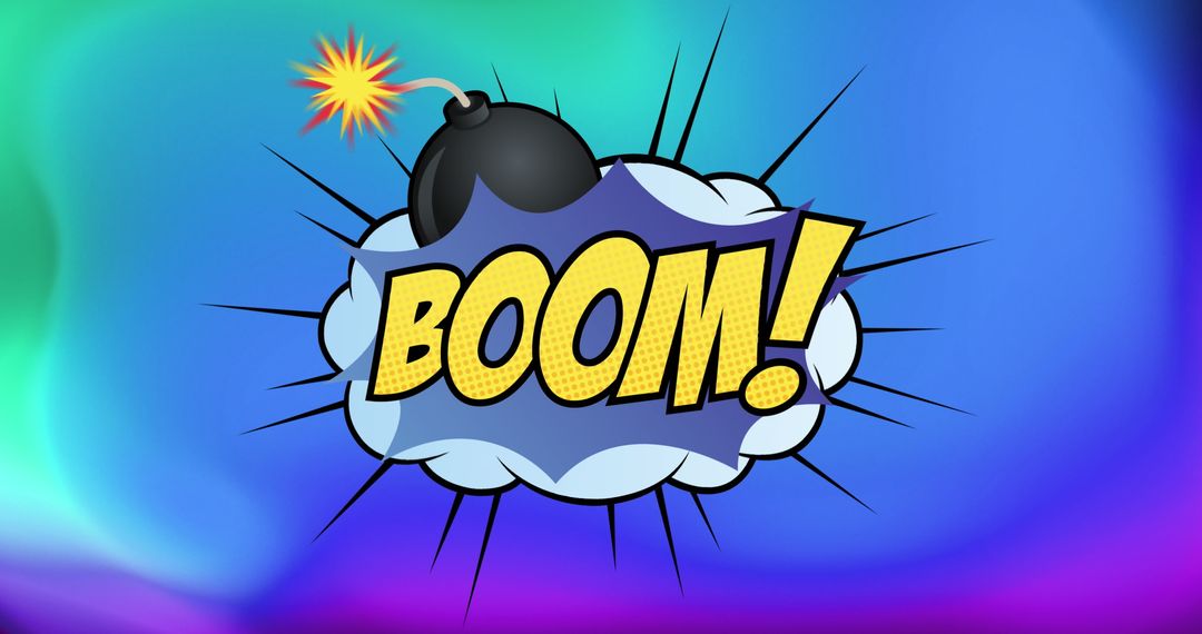 Retro Comic Boom Text in Colorful Vintage Speech Bubble