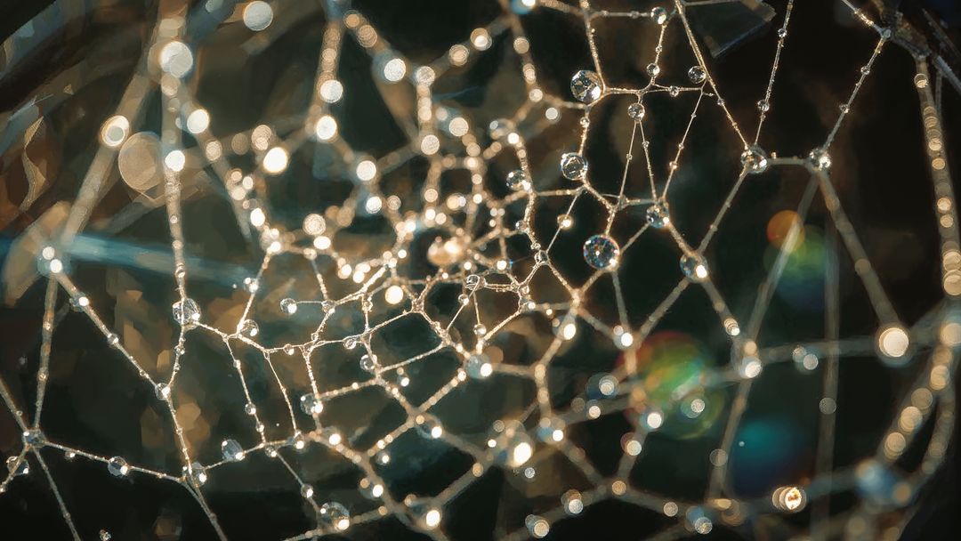 Sparkling Spider Web with Dew at Dawn