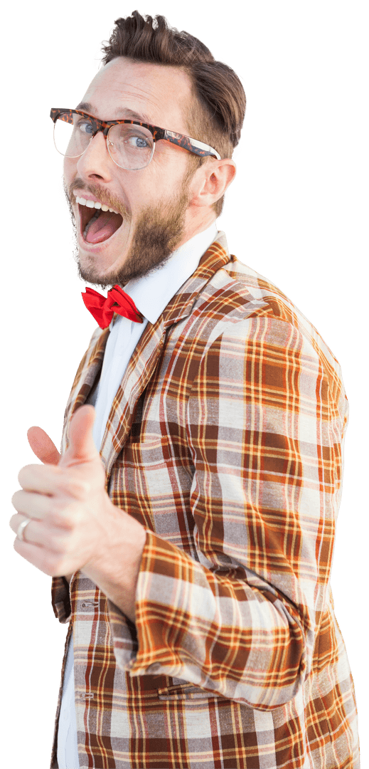 Enthusiastic Hipster Giving Thumbs Up in Transparent Background