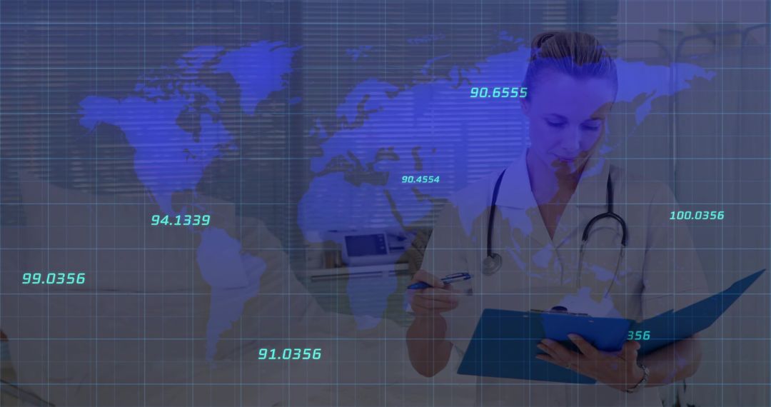 Doctor Analyzing Global Medical Data with Digital Tools