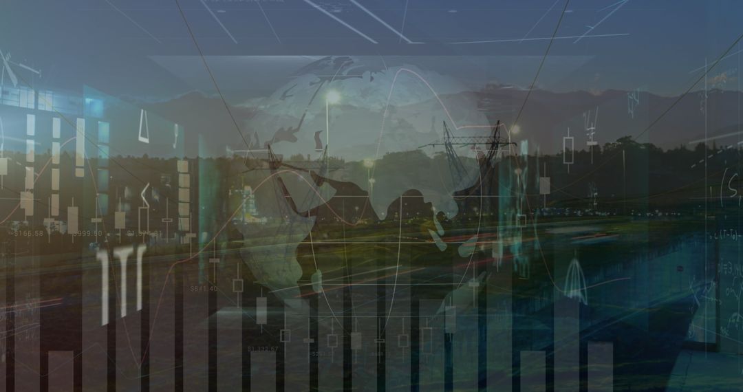 Global Economic Trends with Graphs and Charts Overlay