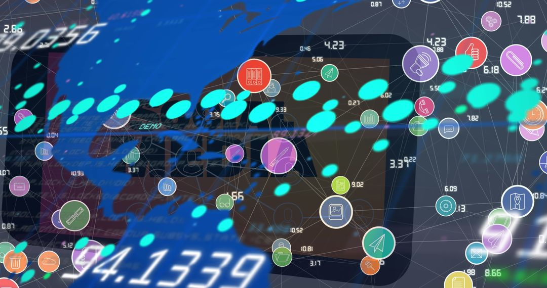 Global Data Network with Digital Interface and Icons
