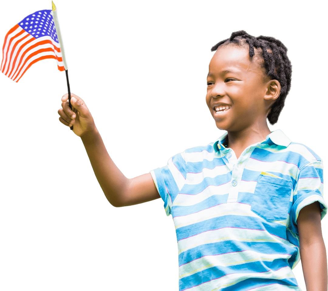 Joyful Child Waving Transparent American Flag