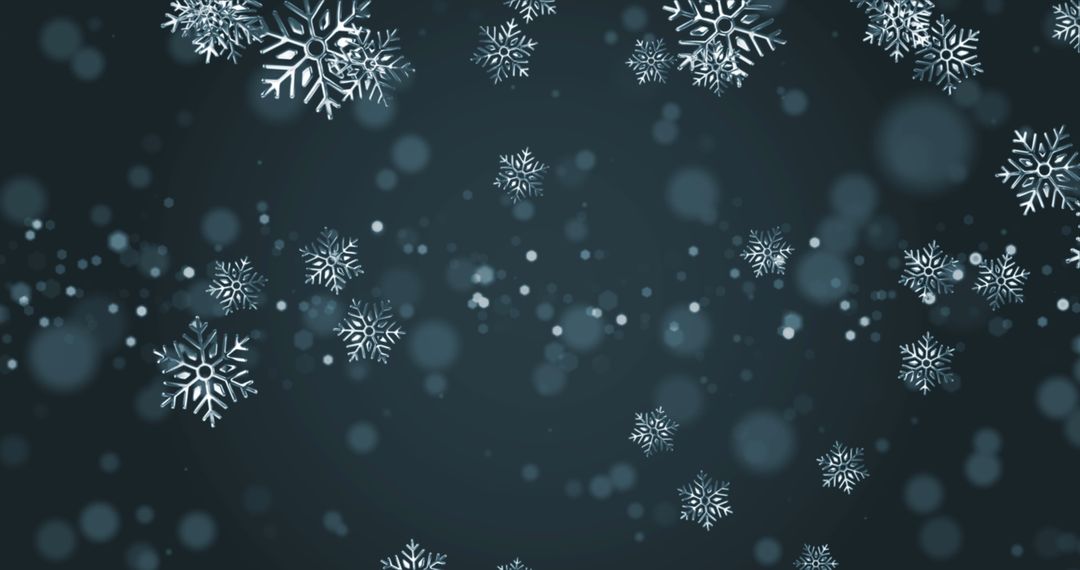Falling Snowflakes and Light Orbs on Dark Background