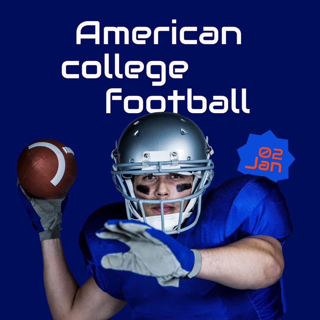 College Football Player Preparing to Throw Ball in Blue Uniform - Download Free Stock Templates Pikwizard.com