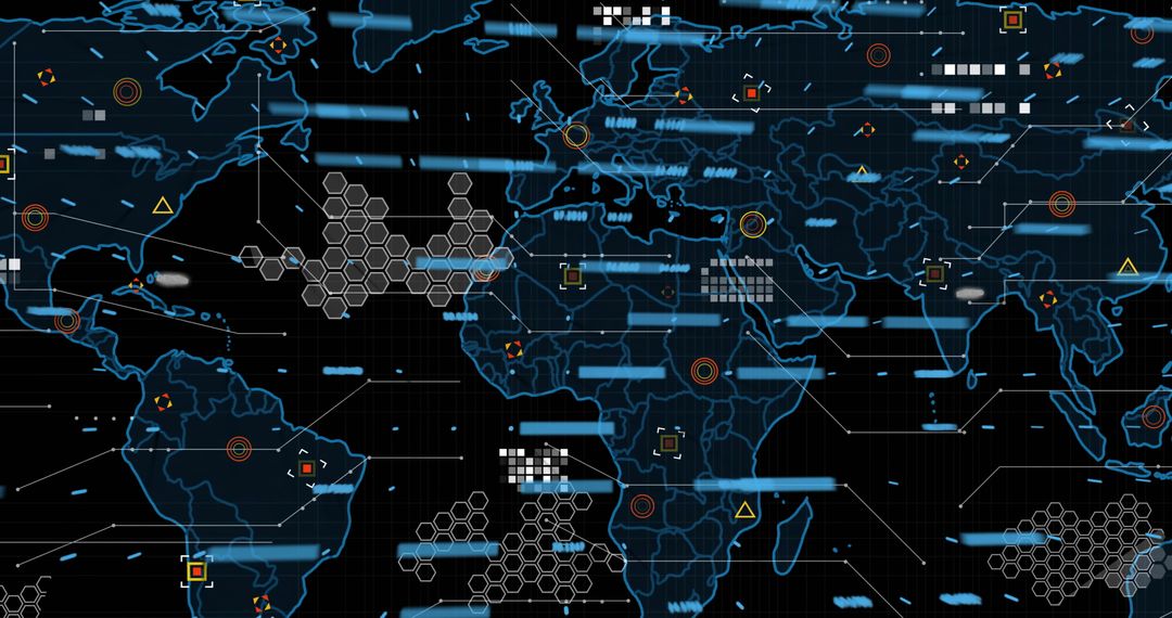 Global Data Network with Digital World Map and Processing