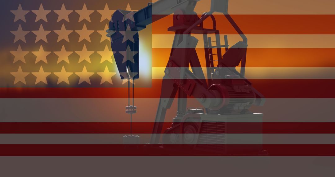 Oil Pump Jack Double Exposure with USA Flag at Sunset - Free Images, Stock Photos and Pictures on Pikwizard.com