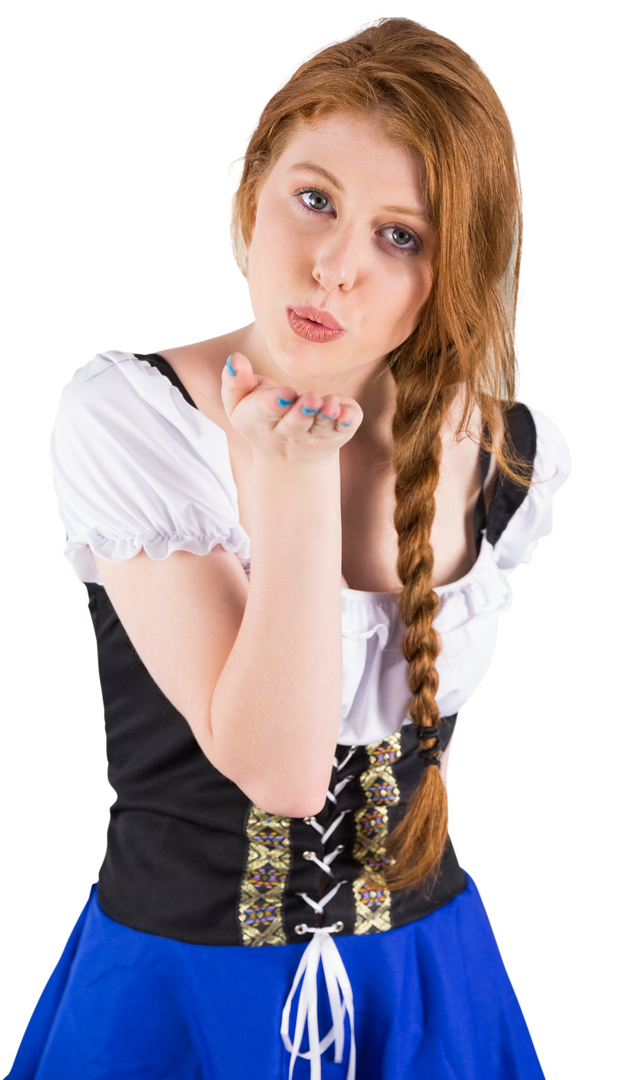 Oktoberfest Girl Blowing Kiss in Traditional Bavarian Dress Transparent Background - Download Free Stock Images Pikwizard.com