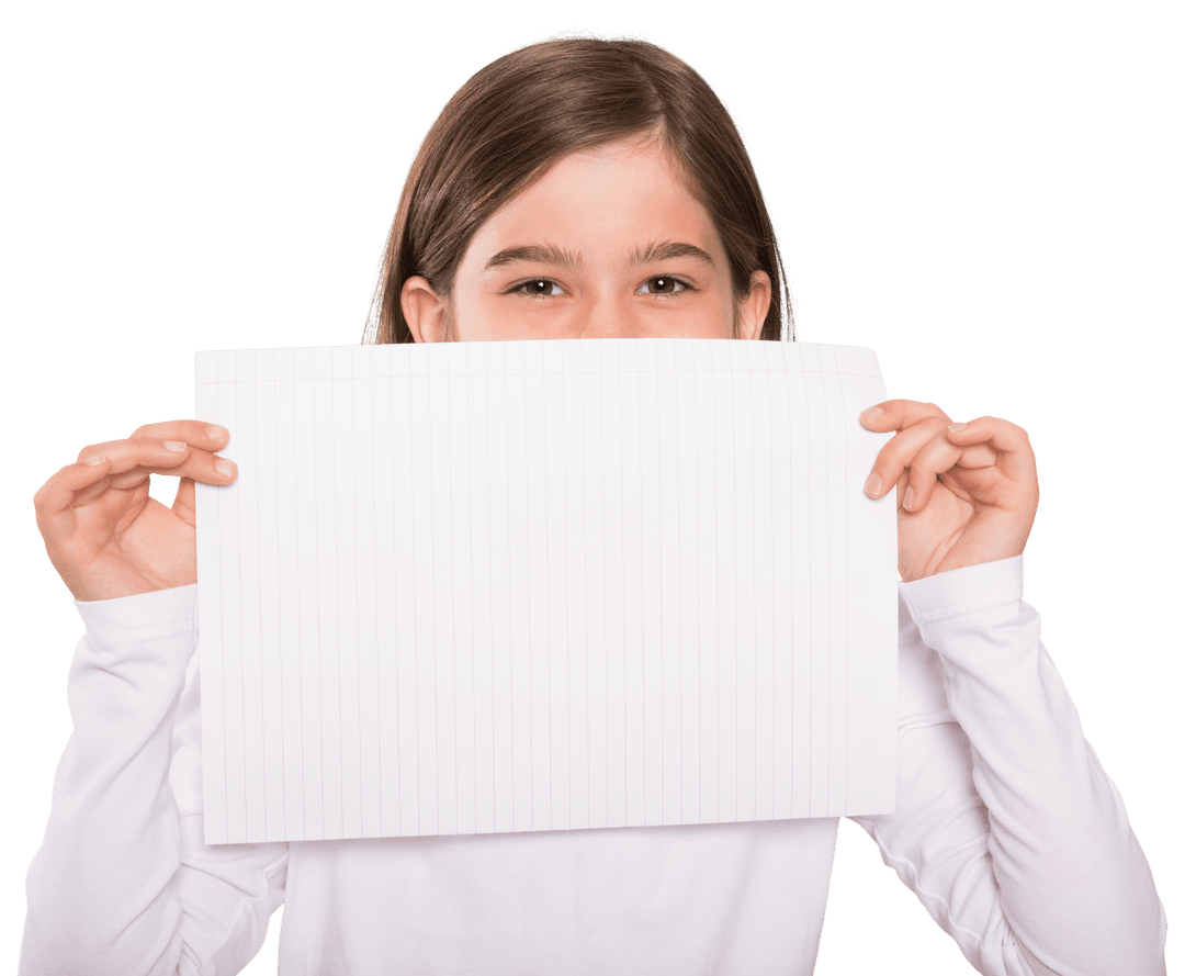 Transparent Background: Girl Holding Blank Cardplayfully