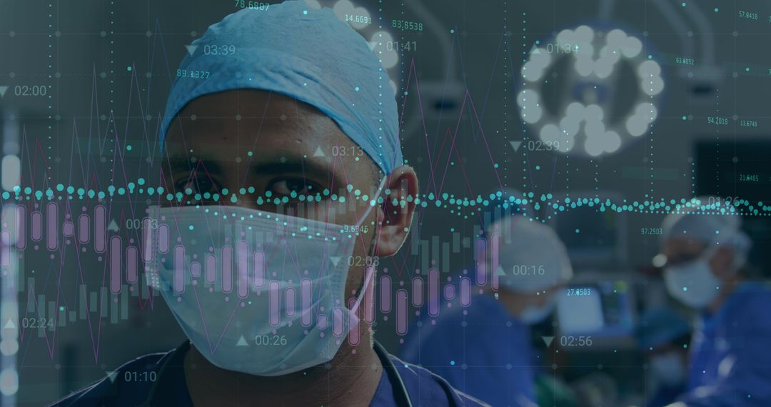 Surgeon in Operating Theatre with Medical Data Overlay