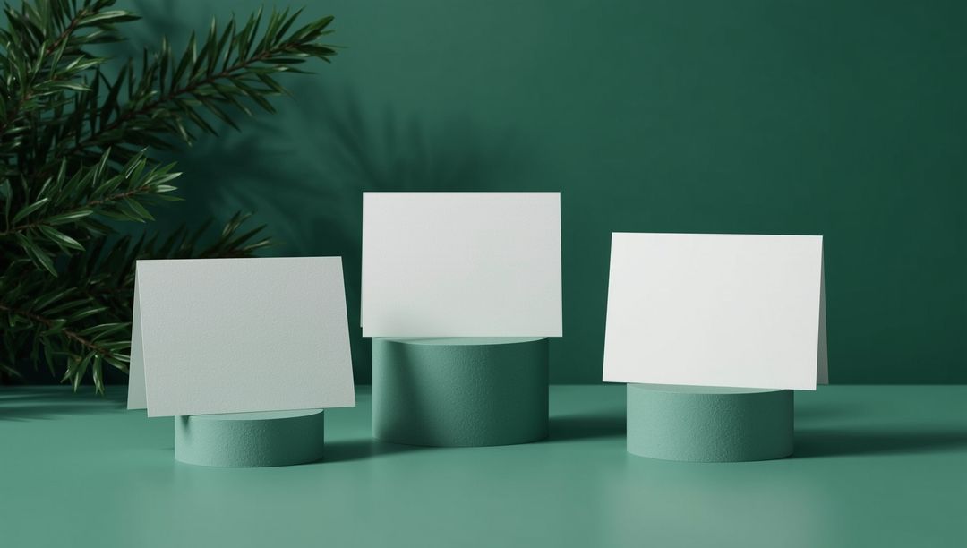 Blank Tent Cards on Green Pedestals with Botanical Touch