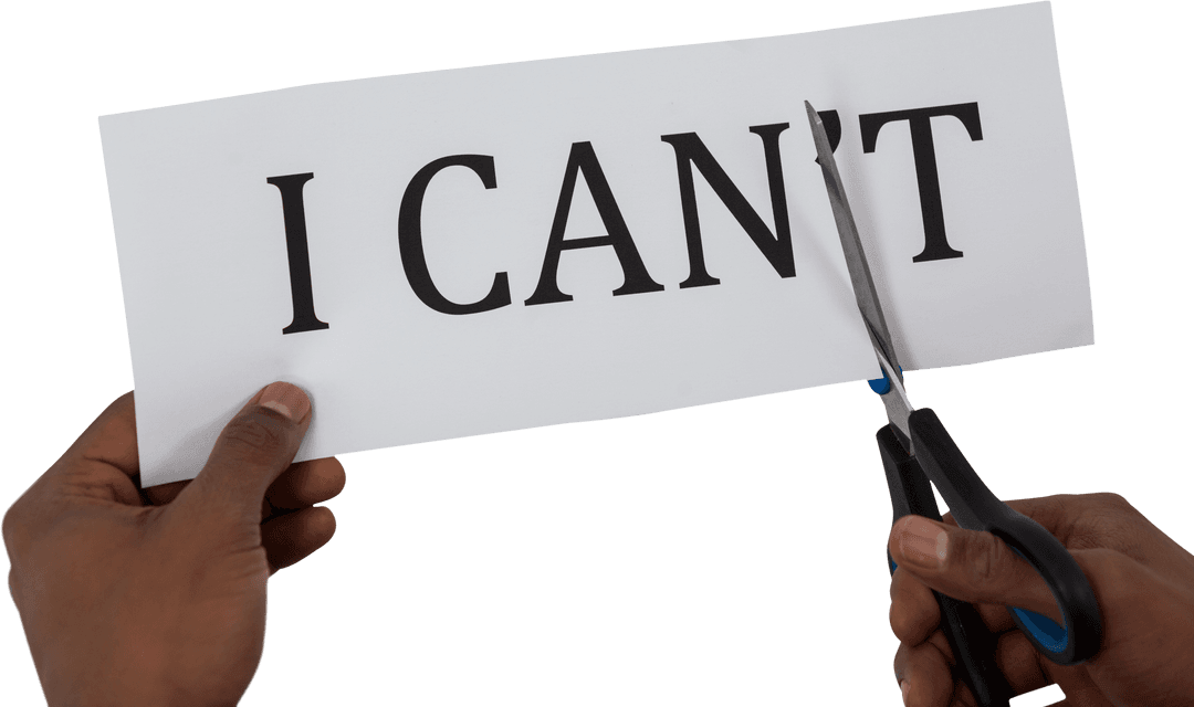 Motivational Hands Cutting Negative Ideation Transparent Text