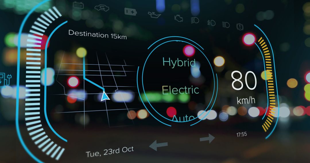 Futuristic Car Dashboard Display Over City Nightscape