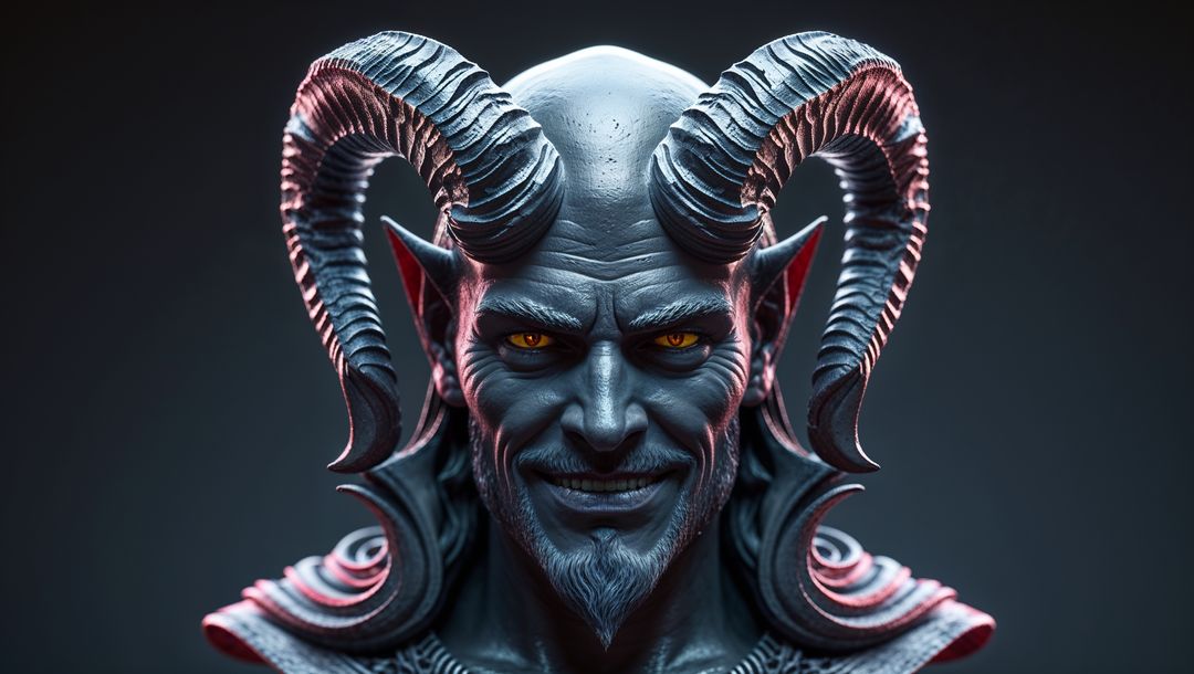 Dark and mythical satan with ram-like horns fantasy art