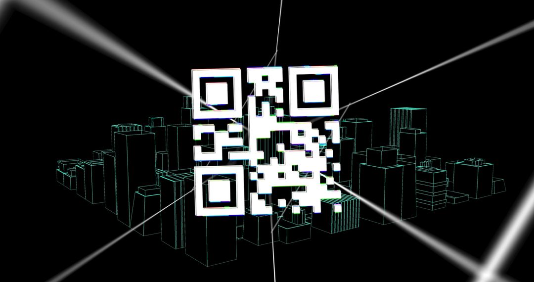 Illustrative QR Code Over Futuristic Digital Cityscape