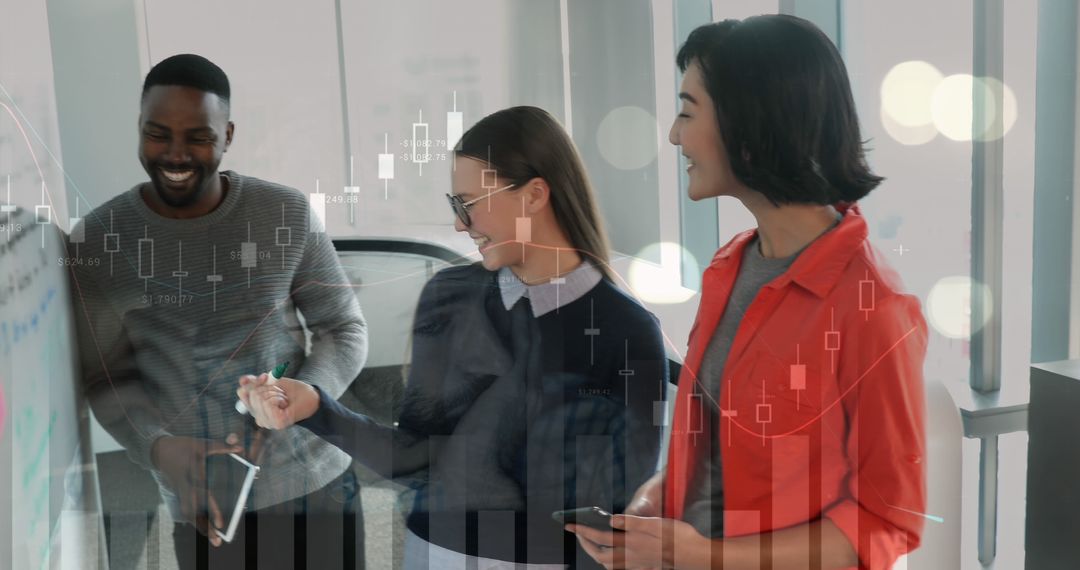 Business Team Analyzing Data with Graphs Overlay