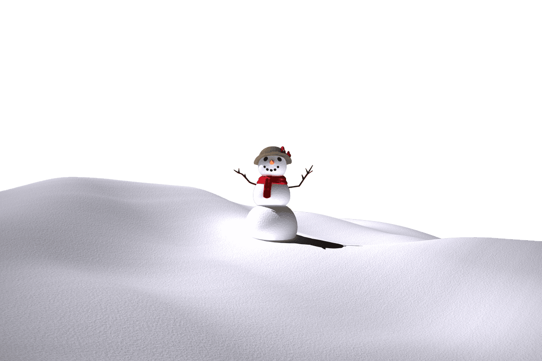 Festive Christmas Snowman on Transparent Background with Snowy Mound