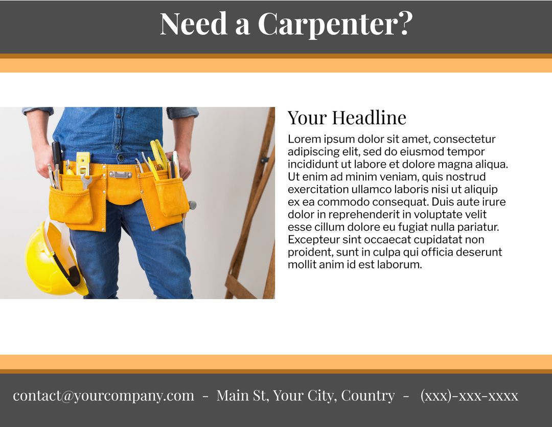 Carpenter Ad with Tool Belt Symbolizing Craftsmanship - Download Free Stock Templates Pikwizard.com