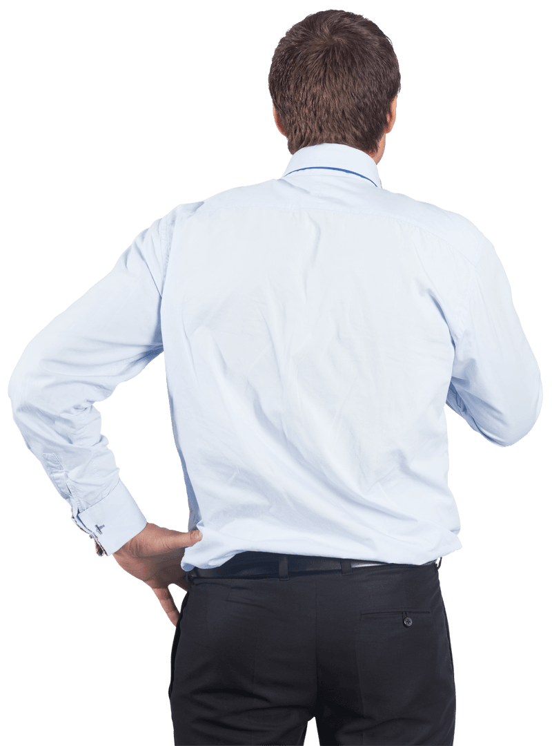 Transparent Rear View Businessman Touching Chin Contemplatively