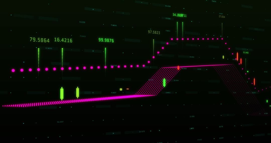 Digital Stock Market Graph with Neon Cyan and Purple Elements